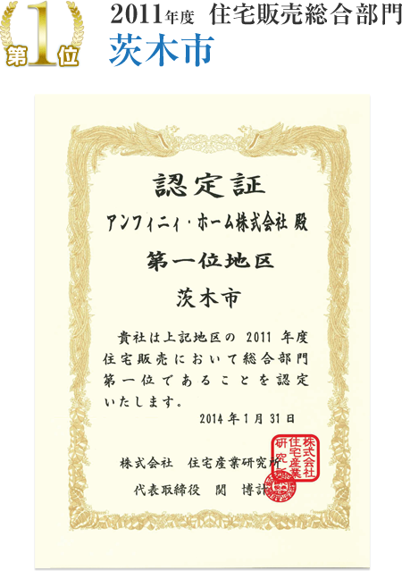 2011年度住宅販売総合部門茨木市「第1位」