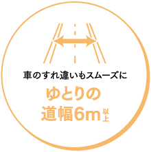 車のすれ違いもスムーズに ゆとりの道幅6m以上