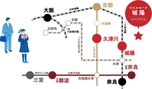 シエルセーヌ城陽 -ユイノテラス- 周辺路線図