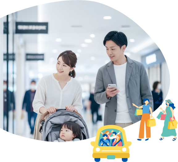 商業施設でお買い物を楽しむ家族